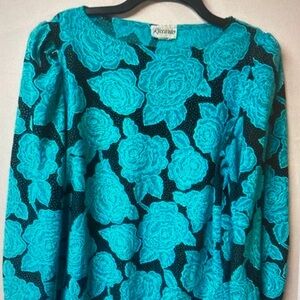 Floral Lace-Effect Turquoise Blouse